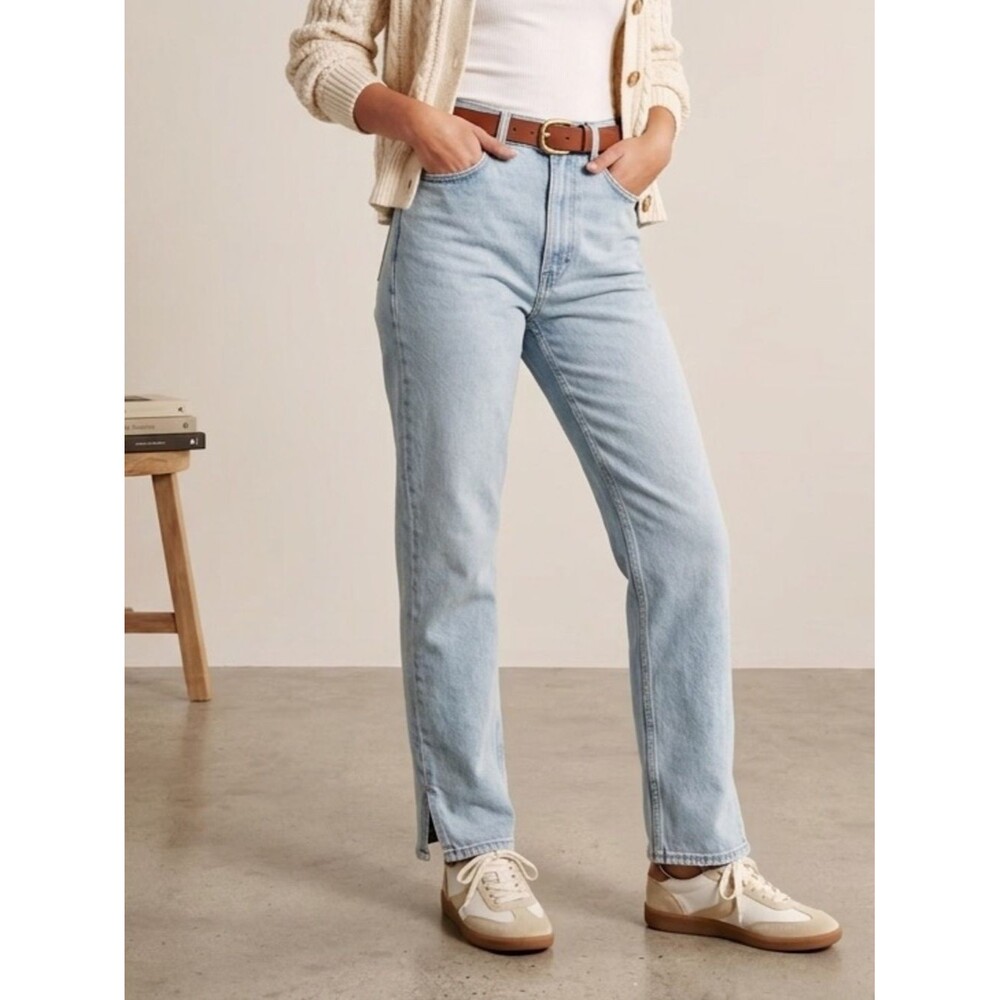 Abercrombie & Fitch 90s Ultra High Rise Straight Jeans Side Slit Light Wash